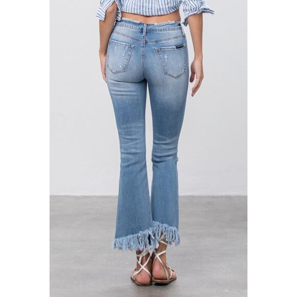 Insane Gene Mid Rise Long Bottom Frayed Crop Flare Jeans - INI90R - Size 7/27 - Picture 13 of 13